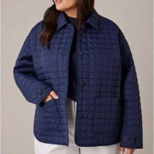Hudson North Square Quilt Polyfill Navy Oversized Jacket Size Small